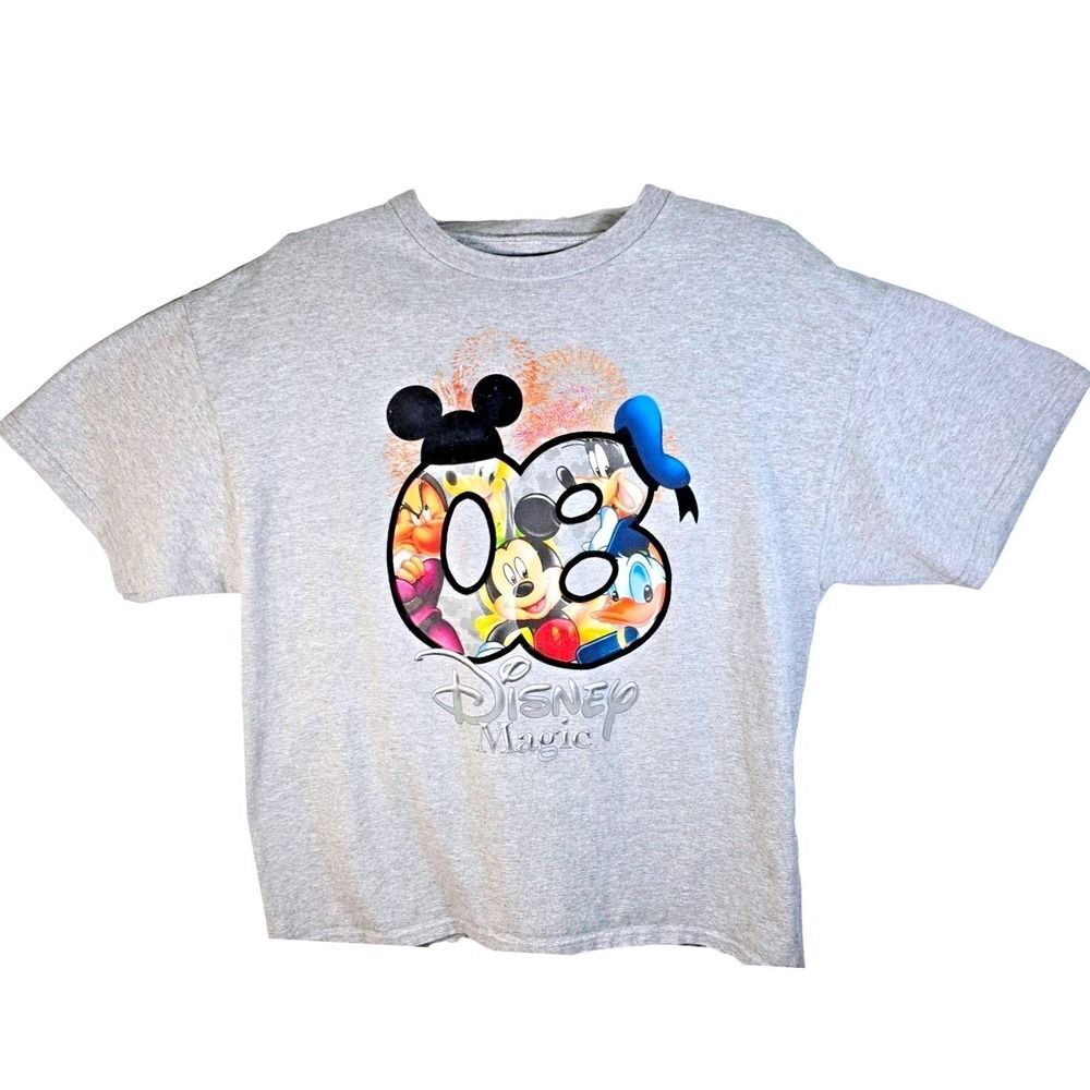 2008 Walt Disney World Disneyland Graphic T-Shirt Men's Gray XL Mickey Goofy